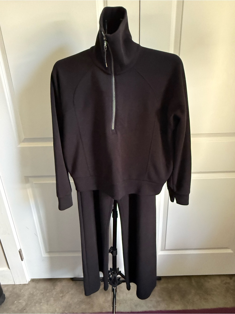 SPANX Black Half-Zip Pullover with Wide-Leg Track Pants